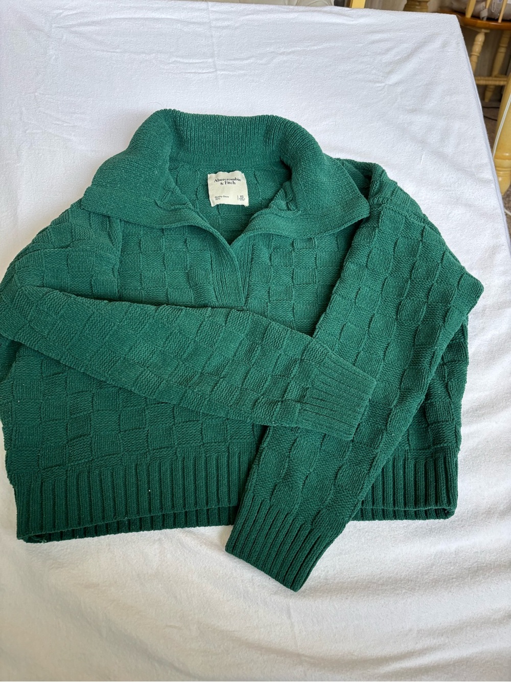 Abercrombie & Fitch Emerald Green Cable-Knit Quarter Zip Sweater